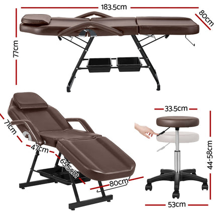 Zenses Massage Table Adjustable Salon Bed Chair 3-Fold Brown.
