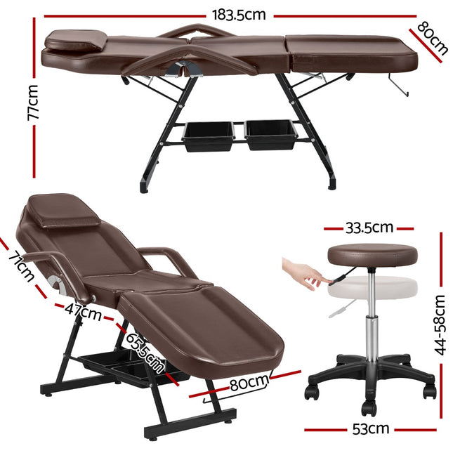 Zenses Massage Table Adjustable Salon Bed Chair 3-Fold Brown.
