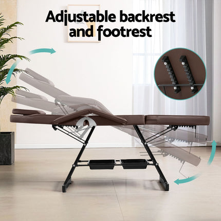 Zenses Massage Table Adjustable Salon Bed Chair 3-Fold Brown.