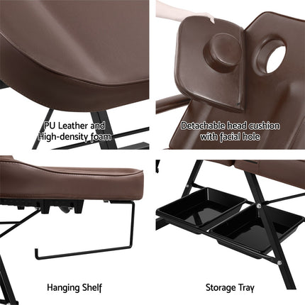 Zenses Massage Table Adjustable Salon Bed Chair 3-Fold Brown.