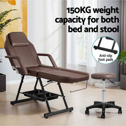 Zenses Massage Table Adjustable Salon Bed Chair 3-Fold Brown.