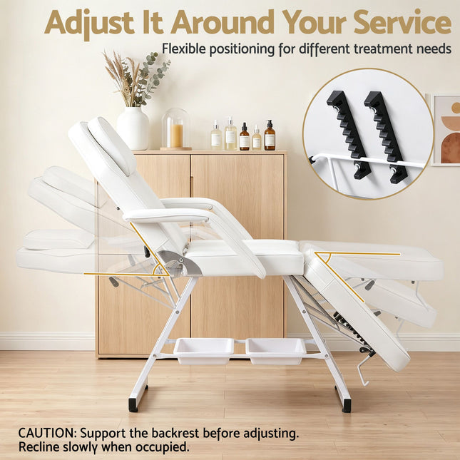 Zenses Beauty Bed with Stool, White, Adjustable Facial Massage Table, Tattoo Chair, Salon Services
