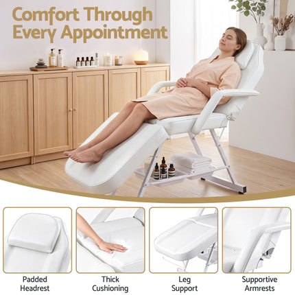 Zenses Beauty Bed with Stool, White, Adjustable Facial Massage Table, Tattoo Chair, Salon Services