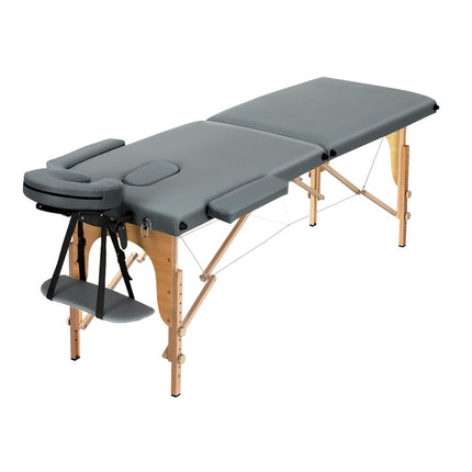 Zenses Massage Table 56cm Portable 2 Fold Wooden Beauty Bed Grey.