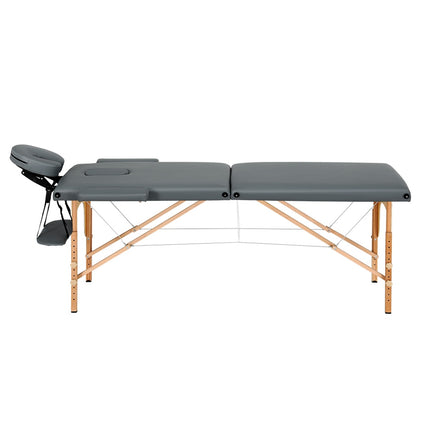 Zenses Massage Table 56cm Portable 2 Fold Wooden Beauty Bed Grey.