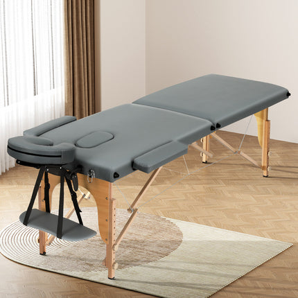 Zenses Massage Table 56cm Portable 2 Fold Wooden Beauty Bed Grey.