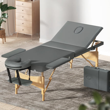 Zenses Massage Table 55cm Portable 2 Fold Aluminium Beauty Bed Grey.