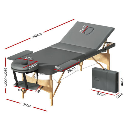 Zenses Massage Table 55cm Portable 2 Fold Aluminium Beauty Bed Grey.