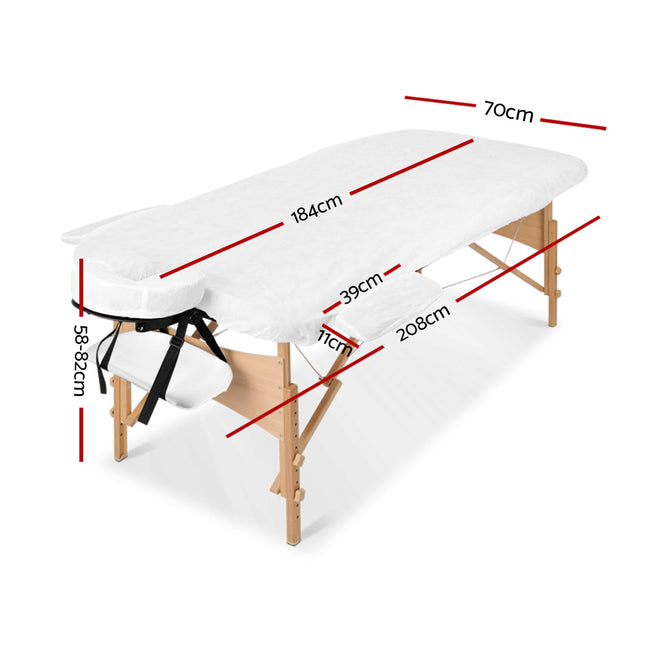 Zenses Massage Table 70cm Portable 3 Fold Wooden Beauty Bed White.