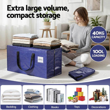 Artiss Moving Bags Heavy Duty Waterproof Backpack Straps Large Storage Totes 5 Pack Blue.