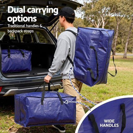 Artiss Moving Bags Heavy Duty Waterproof Backpack Straps Large Storage Totes 5 Pack Blue.