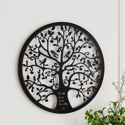 Artiss Metal Wall Art Hanging Sculpture Home Decor Leaf Tree of Life Round Frame.