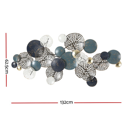 Artiss Metal Wall Art Hanging Sculpture 132cm Home Decor Leaf Circles Blue.