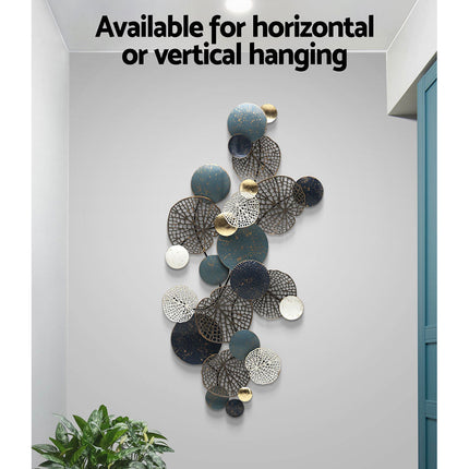 Artiss Metal Wall Art Hanging Sculpture 132cm Home Decor Leaf Circles Blue.