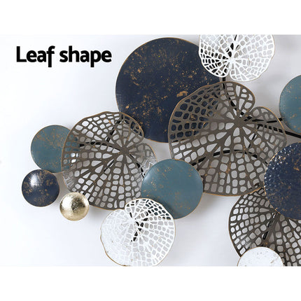 Artiss Metal Wall Art Hanging Sculpture 132cm Home Decor Leaf Circles Blue.