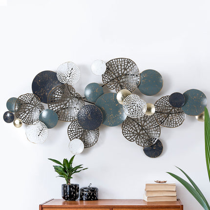 Artiss Metal Wall Art Hanging Sculpture 132cm Home Decor Leaf Circles Blue.