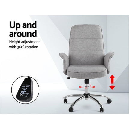 Artiss 2x Bar Stools Padded Linen Wooden Grey.