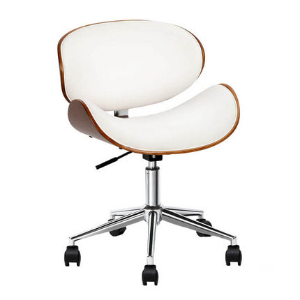 Artiss Wooden Office Chair Leather Seat White.