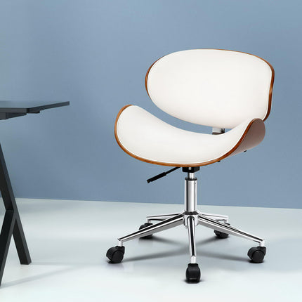 Artiss Wooden Office Chair Leather Seat White.