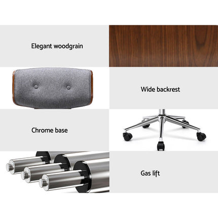 Artiss Wooden Office Chair Fabric Seat Grey.