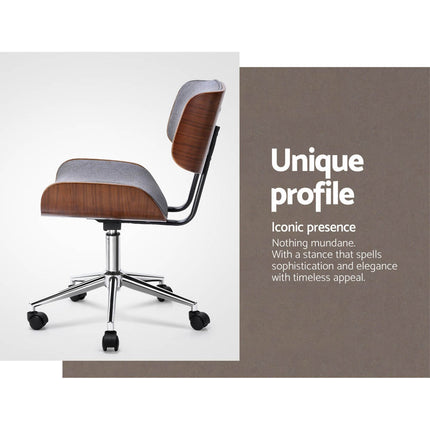 Artiss Wooden Office Chair Fabric Seat Grey.