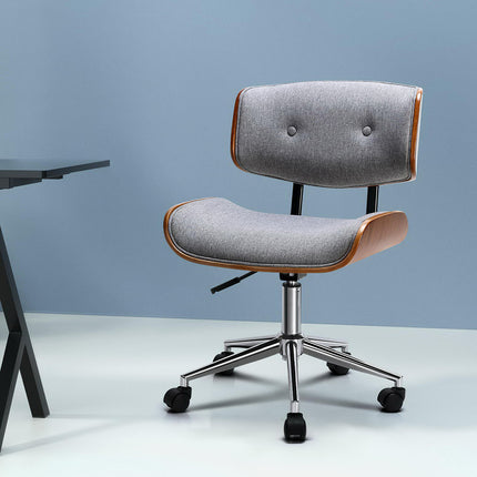 Artiss Wooden Office Chair Fabric Seat Grey.