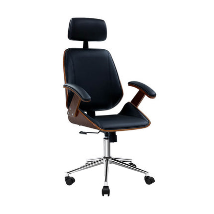 Artiss Wooden Office Chair Leather Seat Black.