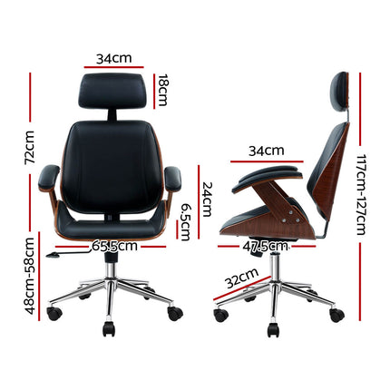 Artiss Wooden Office Chair Leather Seat Black.