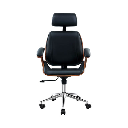 Artiss Wooden Office Chair Leather Seat Black.