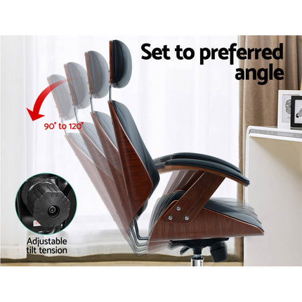 Artiss Wooden Office Chair Leather Seat Black.