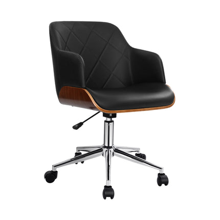 Artiss Wooden Office Chair Fabric Seat Black.