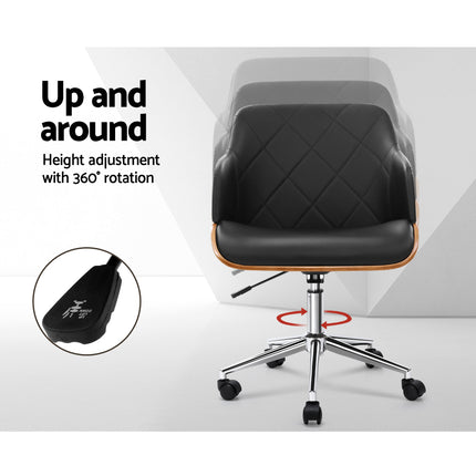 Artiss Wooden Office Chair Fabric Seat Black.