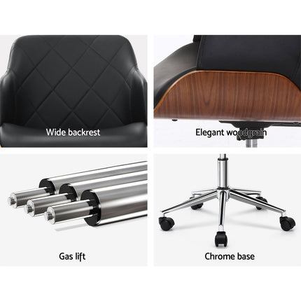 Artiss Wooden Office Chair Fabric Seat Black.