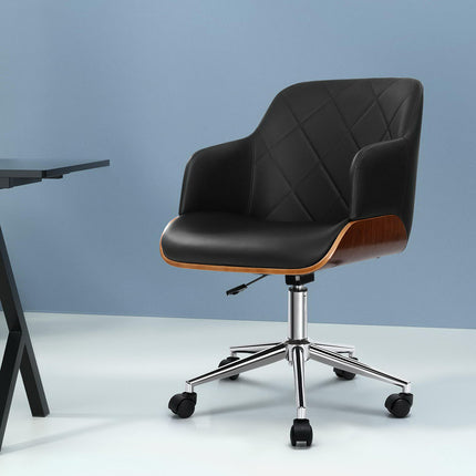 Artiss Wooden Office Chair Fabric Seat Black.