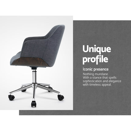 Artiss Wooden Office Chair Fabric Seat Grey.