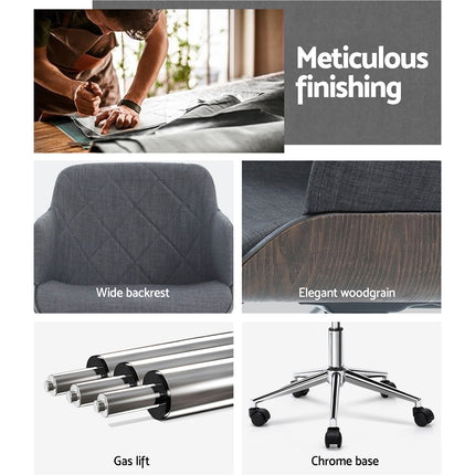 Artiss Wooden Office Chair Fabric Seat Grey.