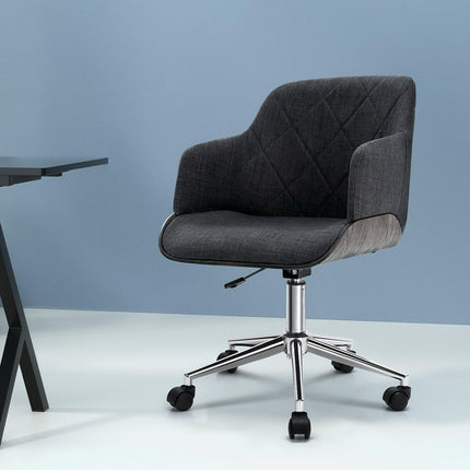 Artiss Wooden Office Chair Fabric Seat Grey.