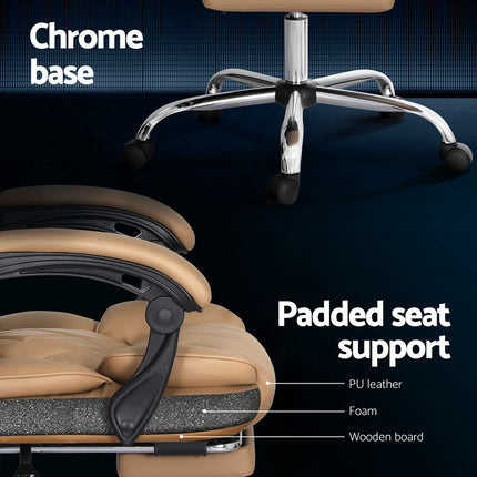Artiss Executive Office Chair Leather Footrest Espresso.