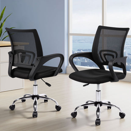 Artiss 2x Mesh Office Chair Mid Back Black.