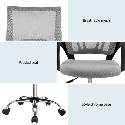 Artiss 2x Mesh Office Chair Mid Back Grey.