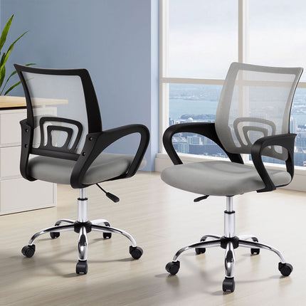 Artiss 2x Mesh Office Chair Mid Back Grey.