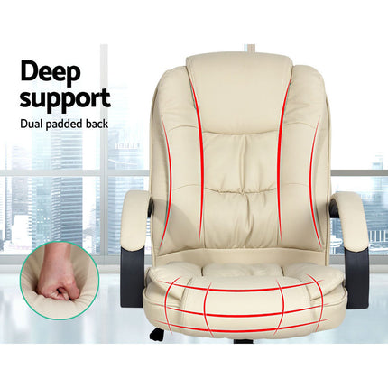 Artiss Executive Office Chair Leather Tilt Beige.