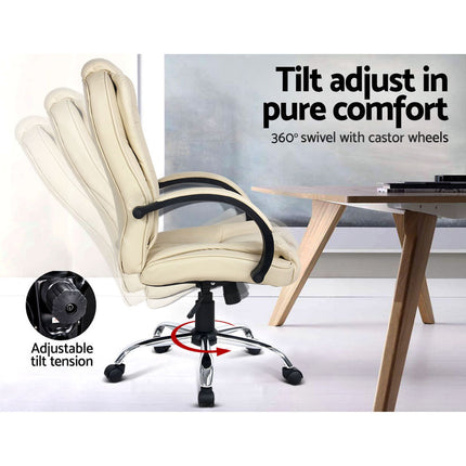 Artiss Executive Office Chair Leather Tilt Beige.