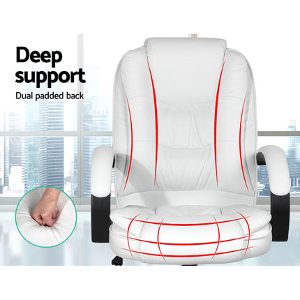 Artiss Executive Office Chair Leather Tilt White.