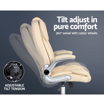 Artiss Executive Office Chair Leather Tilt Beige.