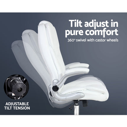Artiss Executive Office Chair Leather Tilt White.