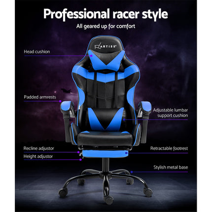Artiss Gaming Office Chair Recliner Footrest Blue.