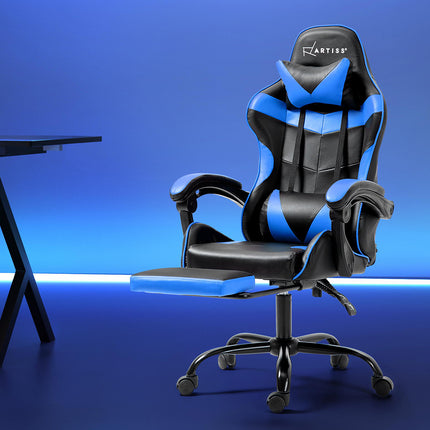 Artiss Gaming Office Chair Recliner Footrest Blue.
