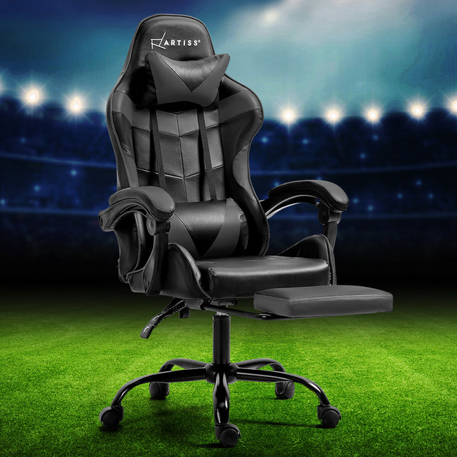 Artiss Gaming Office Chair Executive Computer Leather Chairs Footrest Grey.
