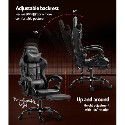 Artiss Gaming Office Chair Executive Computer Leather Chairs Footrest Grey.